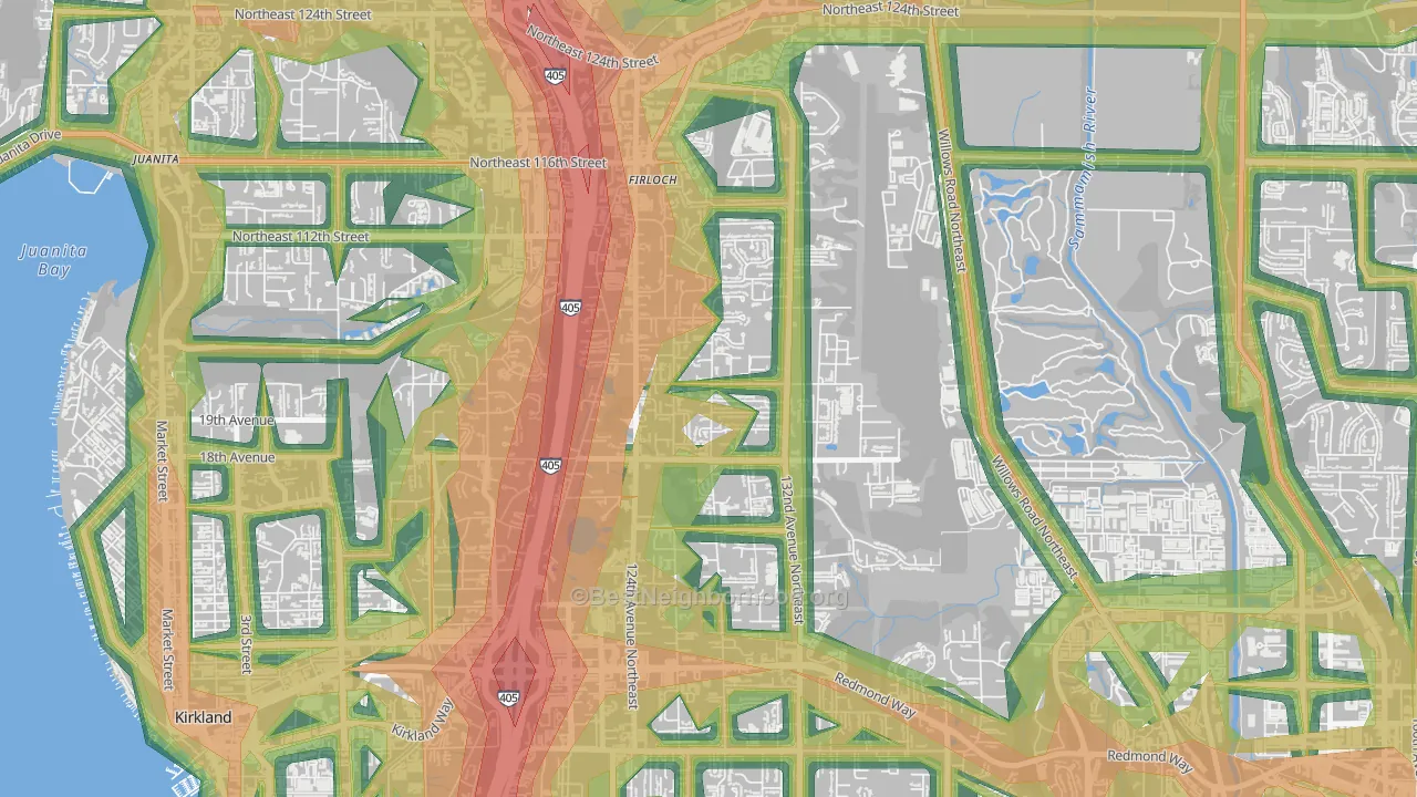 North Rose Hill, Kirkland, WA Map of Noise Levels in North Rose Hill