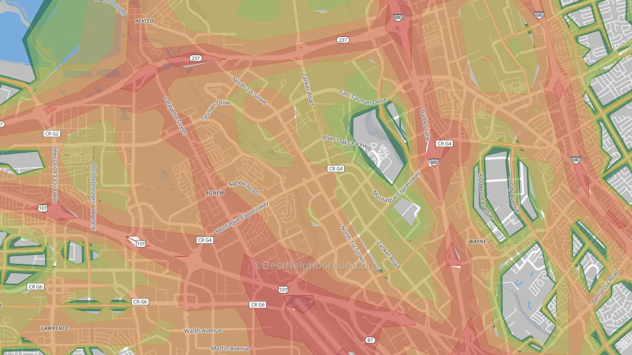 North San Jose, San Jose, CA Map of Noise Levels in North San Jose