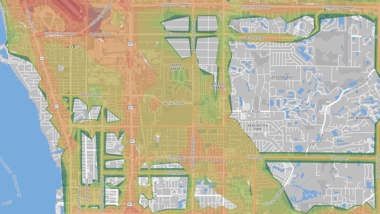North Sarasota, FL Map of Noise Levels in North Sarasota