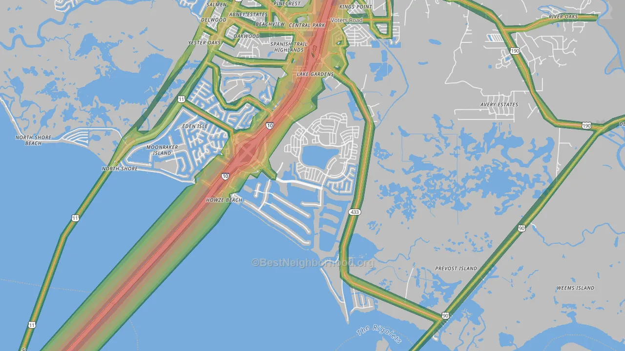 North Shore, LA Map of Noise Levels in North Shore