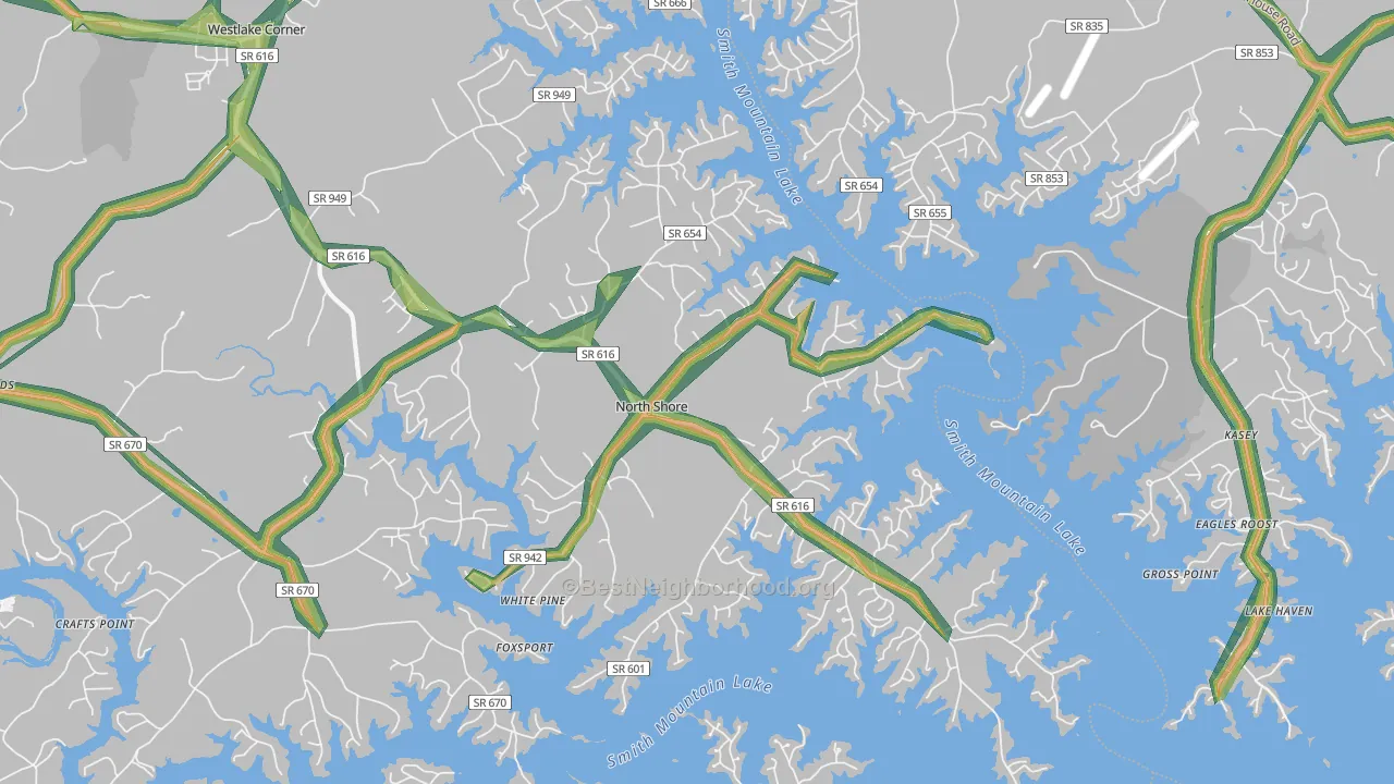 North Shore, VA Map of Noise Levels in North Shore