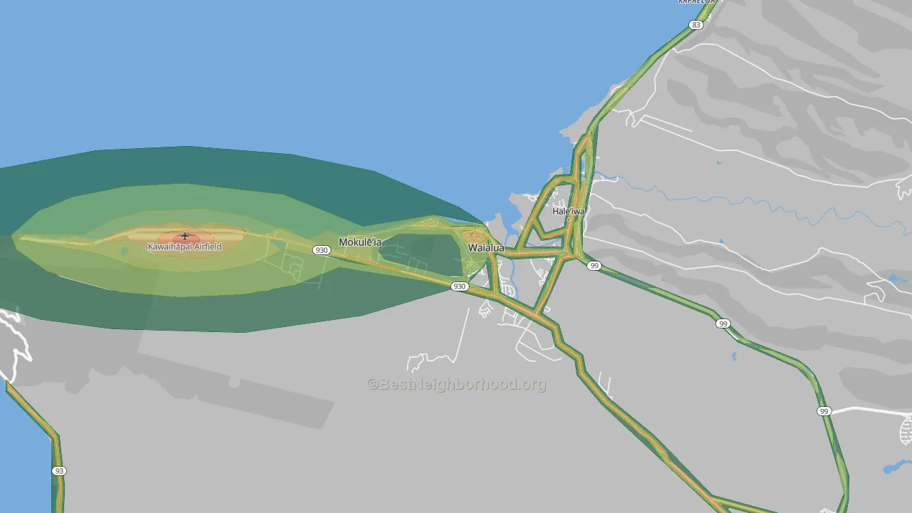North Shore Waialua, Waialua, HI Map of Noise Levels in North Shore Waialua