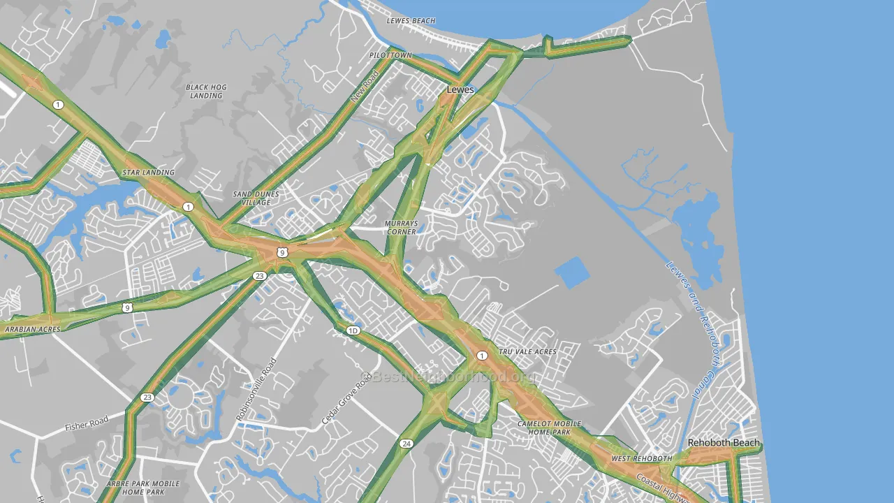 North Shores, DE Map of Noise Levels in North Shores