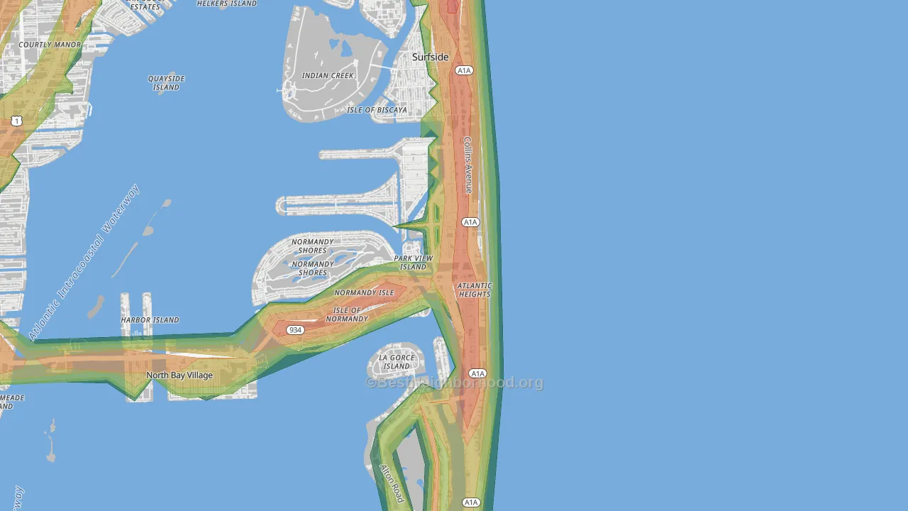 North Shores, North Bay Village, FL Map of Noise Levels in North Shores
