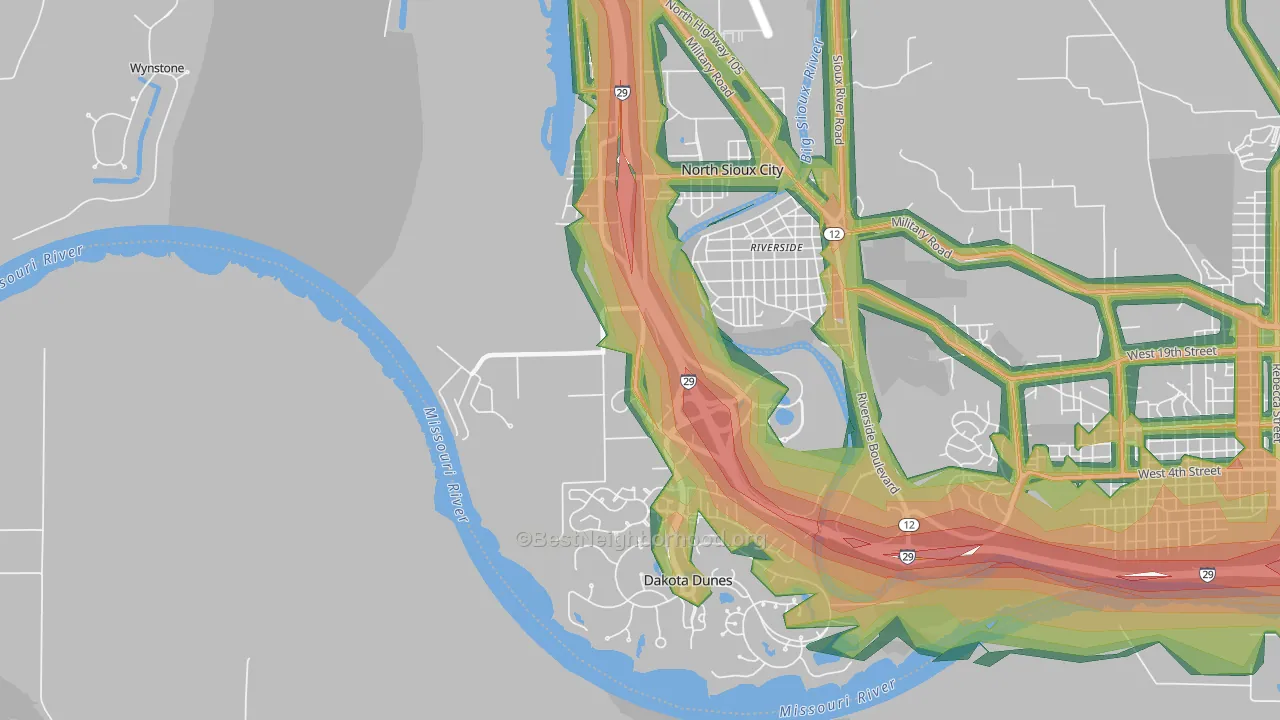 North Sioux City, SD Map of Noise Levels in North Sioux City