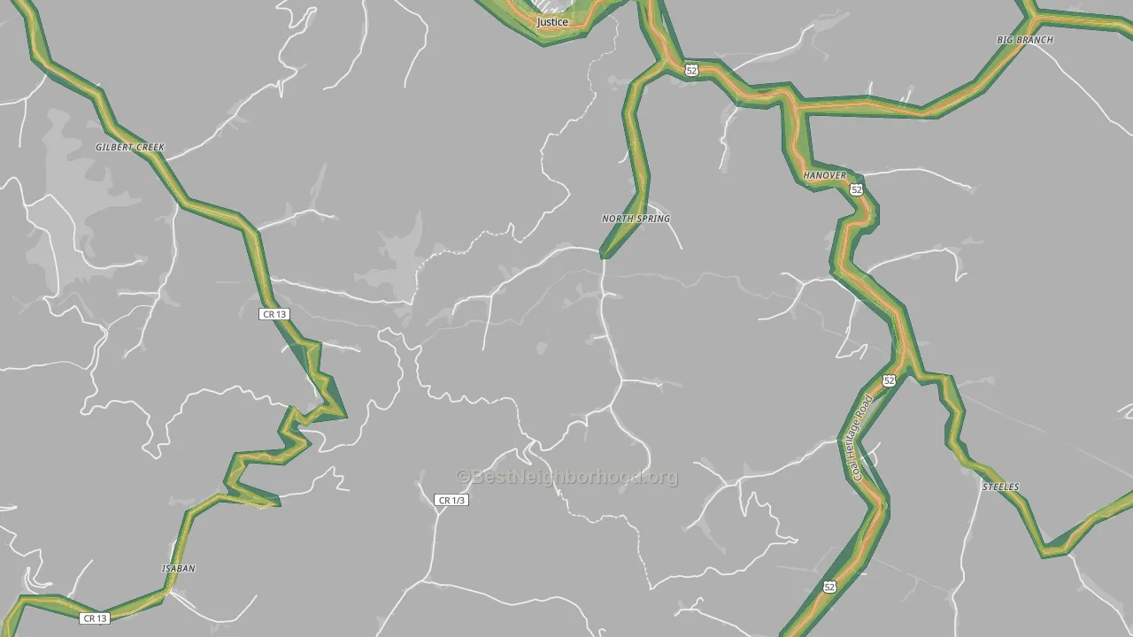 North Spring, WV Map of Noise Levels in North Spring