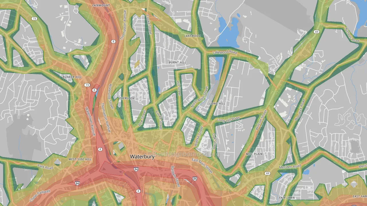 North Square, Waterbury, CT Map of Noise Levels in North Square