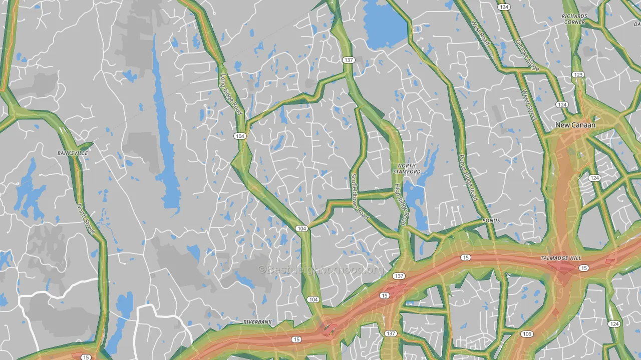 North Stamford, Stamford, CT Map of Noise Levels in North Stamford