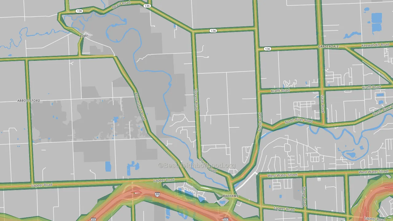 North Street, MI Map of Noise Levels in North Street