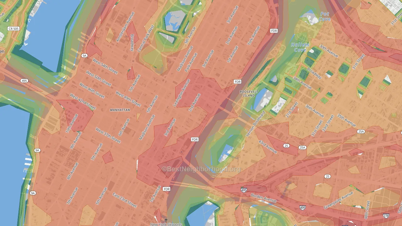 North Sutton Area, Manhattan, NY Map of Noise Levels in North Sutton Area