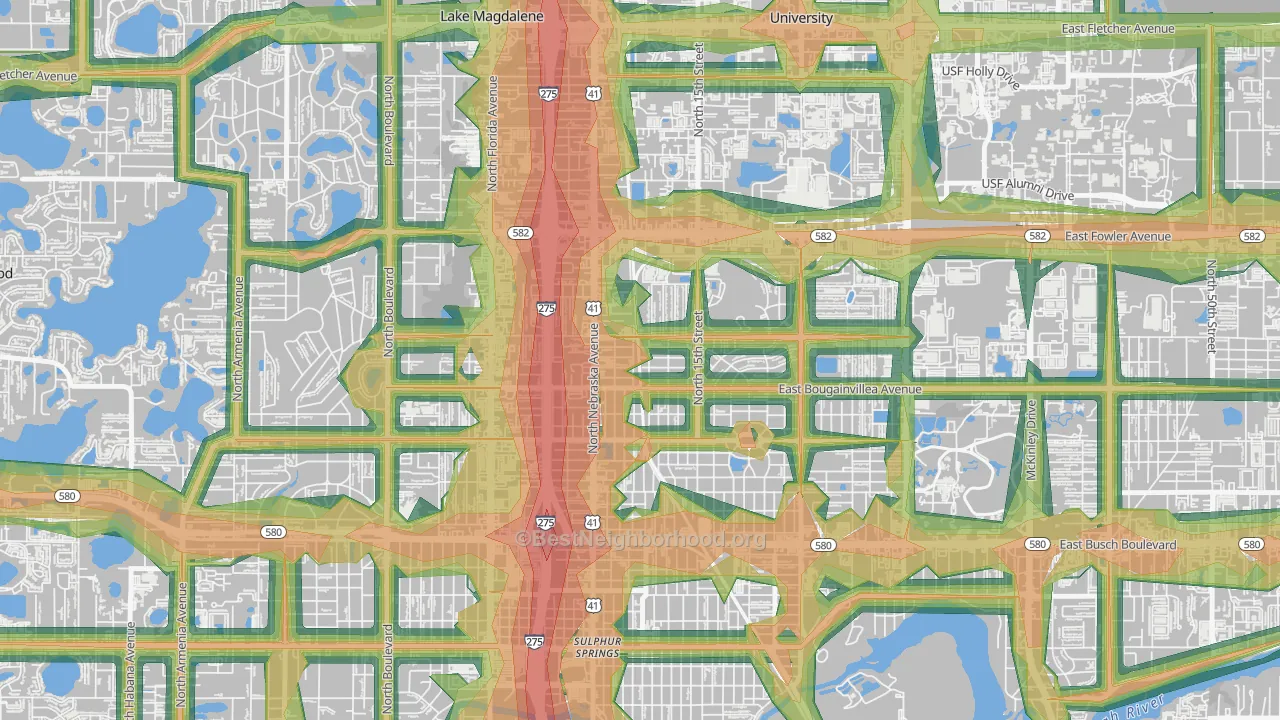 North Tampa, Tampa, FL Map of Noise Levels in North Tampa