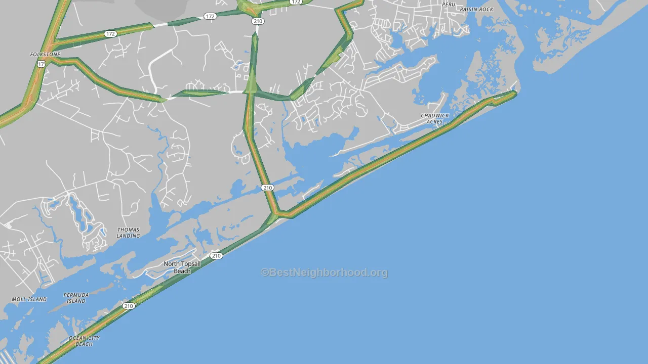 North Topsail Beach, NC Map of Noise Levels in North Topsail Beach