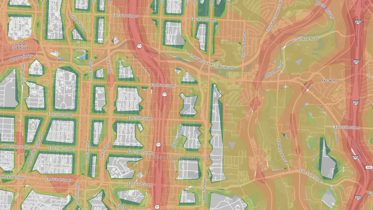 North Town Fork Creek, Kansas City, MO Map of Noise Levels in North Town Fork Creek
