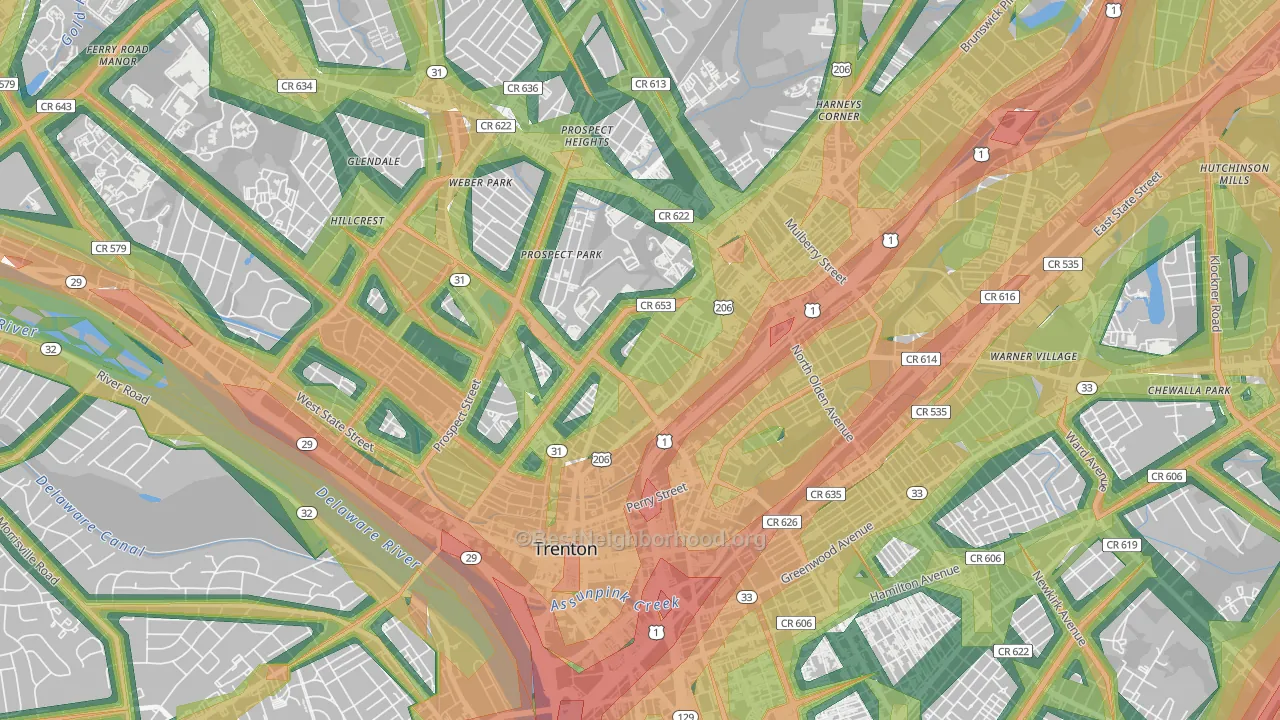 North Trenton, Trenton, NJ Map of Noise Levels in North Trenton