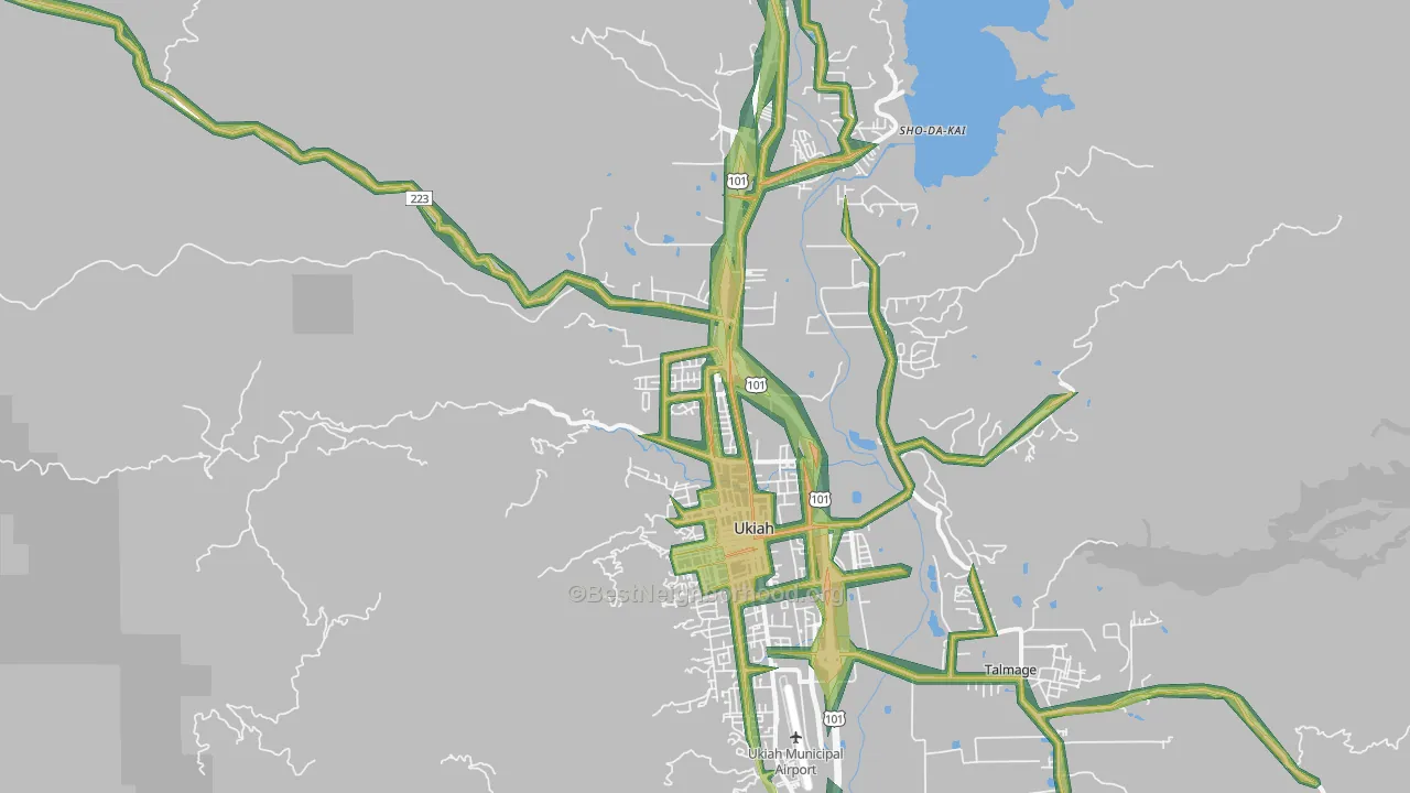 North Ukiah, Ukiah, CA Map of Noise Levels in North Ukiah