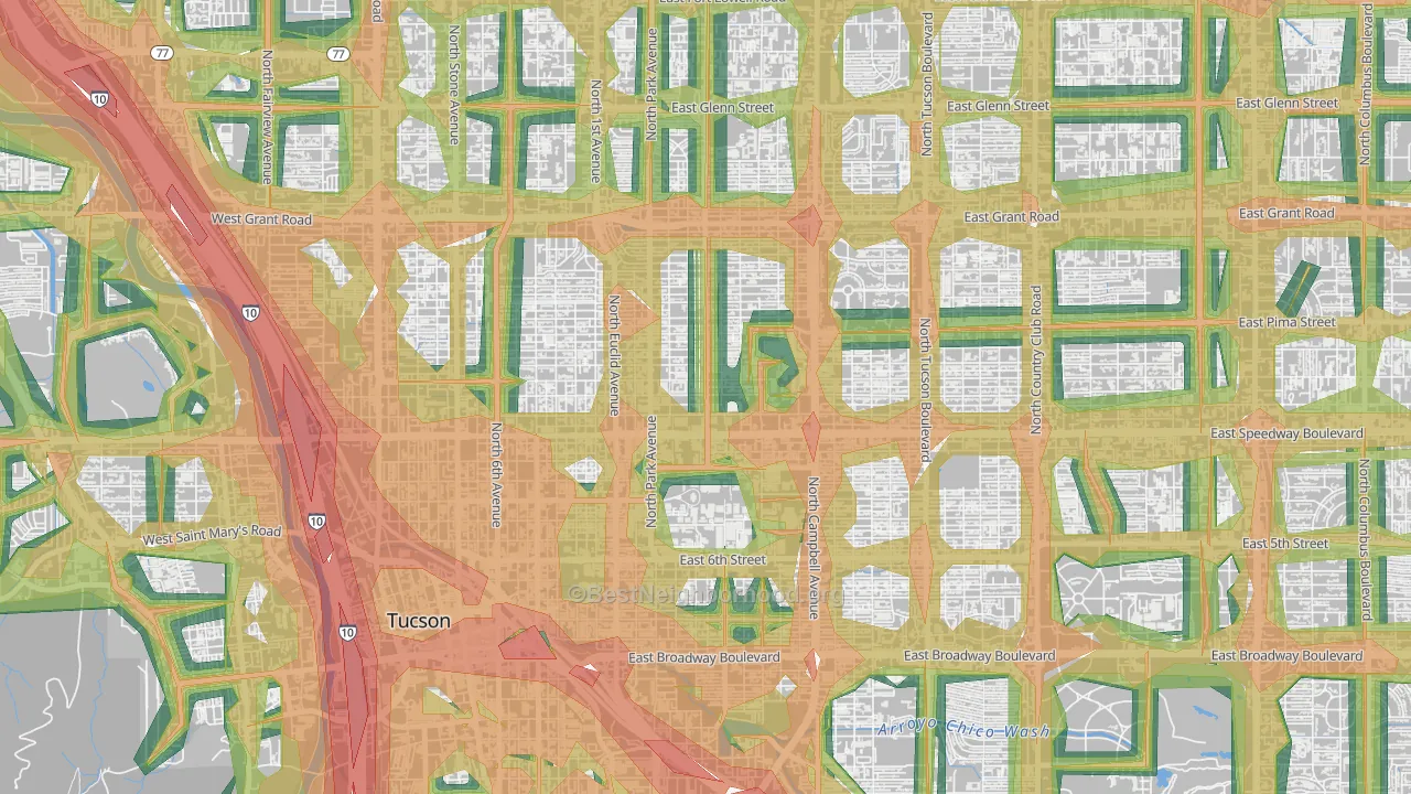North University, Tucson, AZ Map of Noise Levels in North University