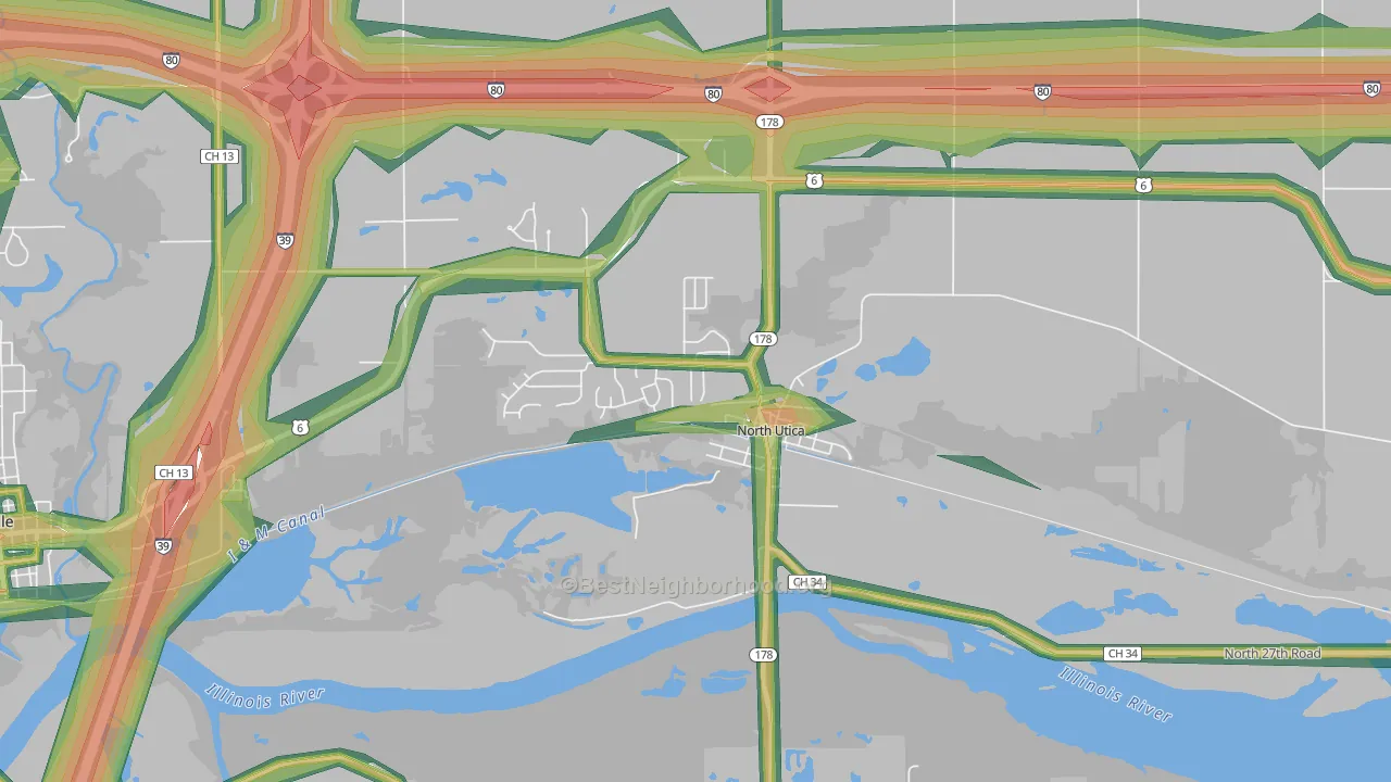 North Utica, IL Map of Noise Levels in North Utica