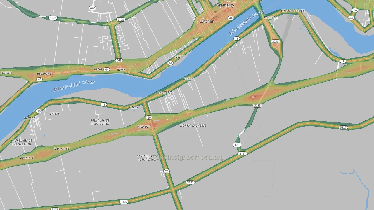 North Vacherie, LA Map of Noise Levels in North Vacherie