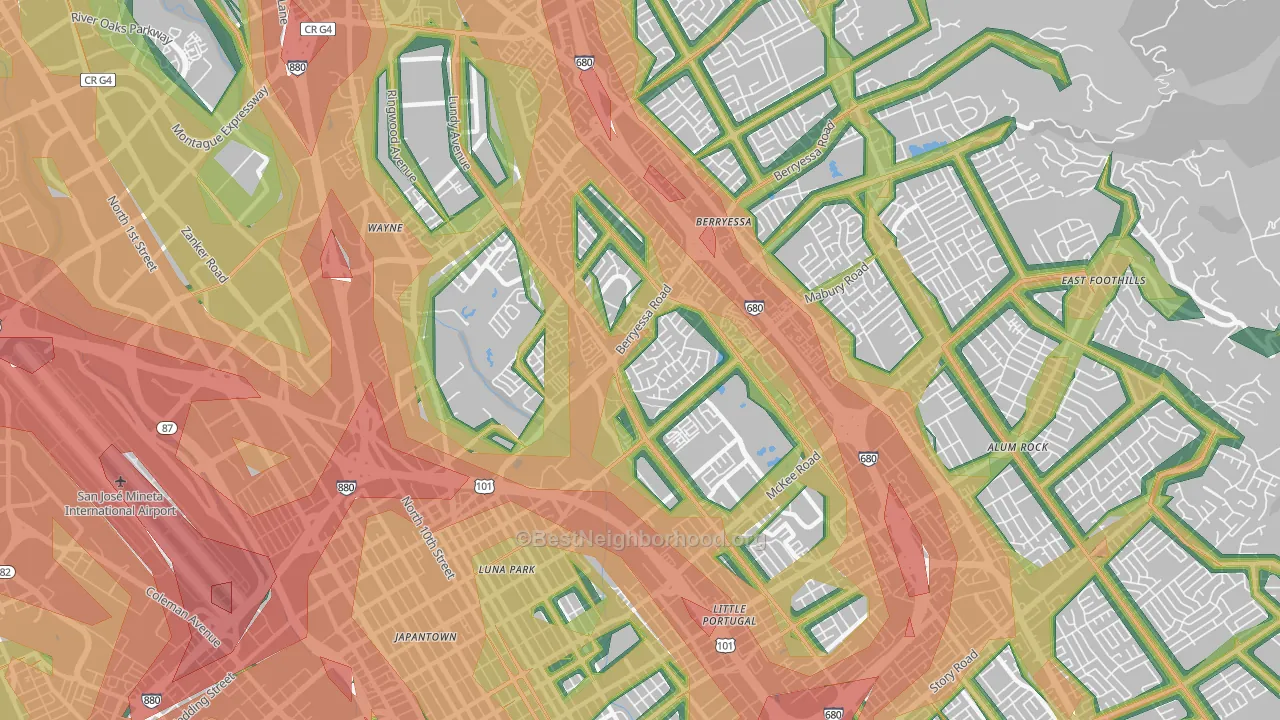 North Valley, San Jose, CA Map of Noise Levels in North Valley