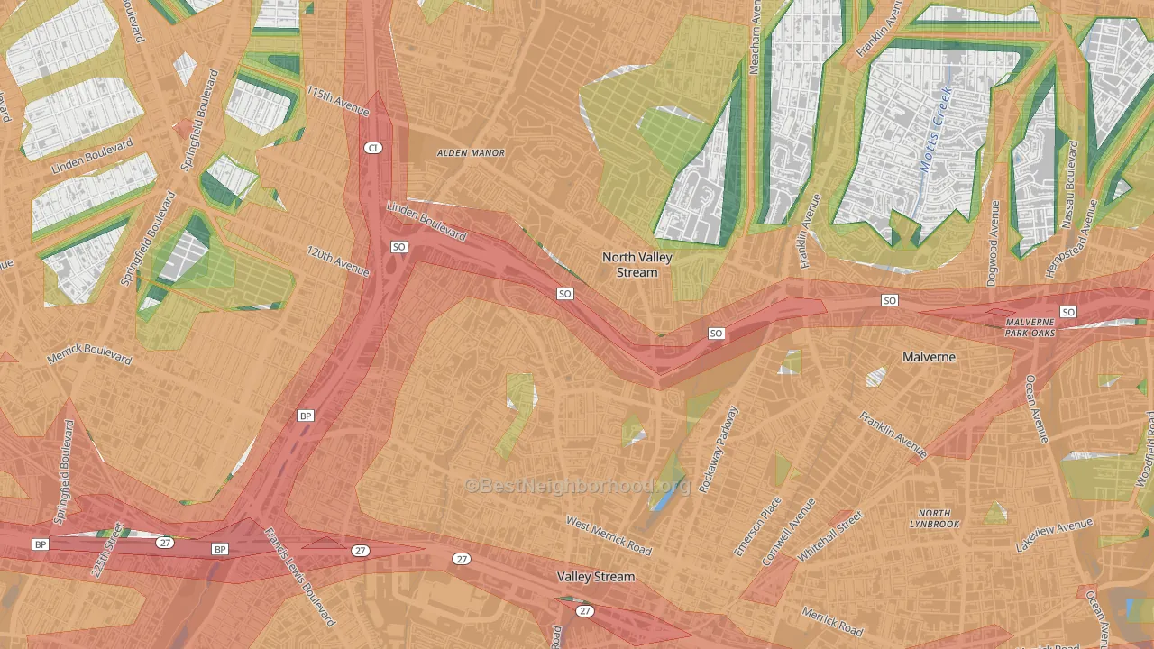 North Valley Stream, NY Map of Noise Levels in North Valley Stream