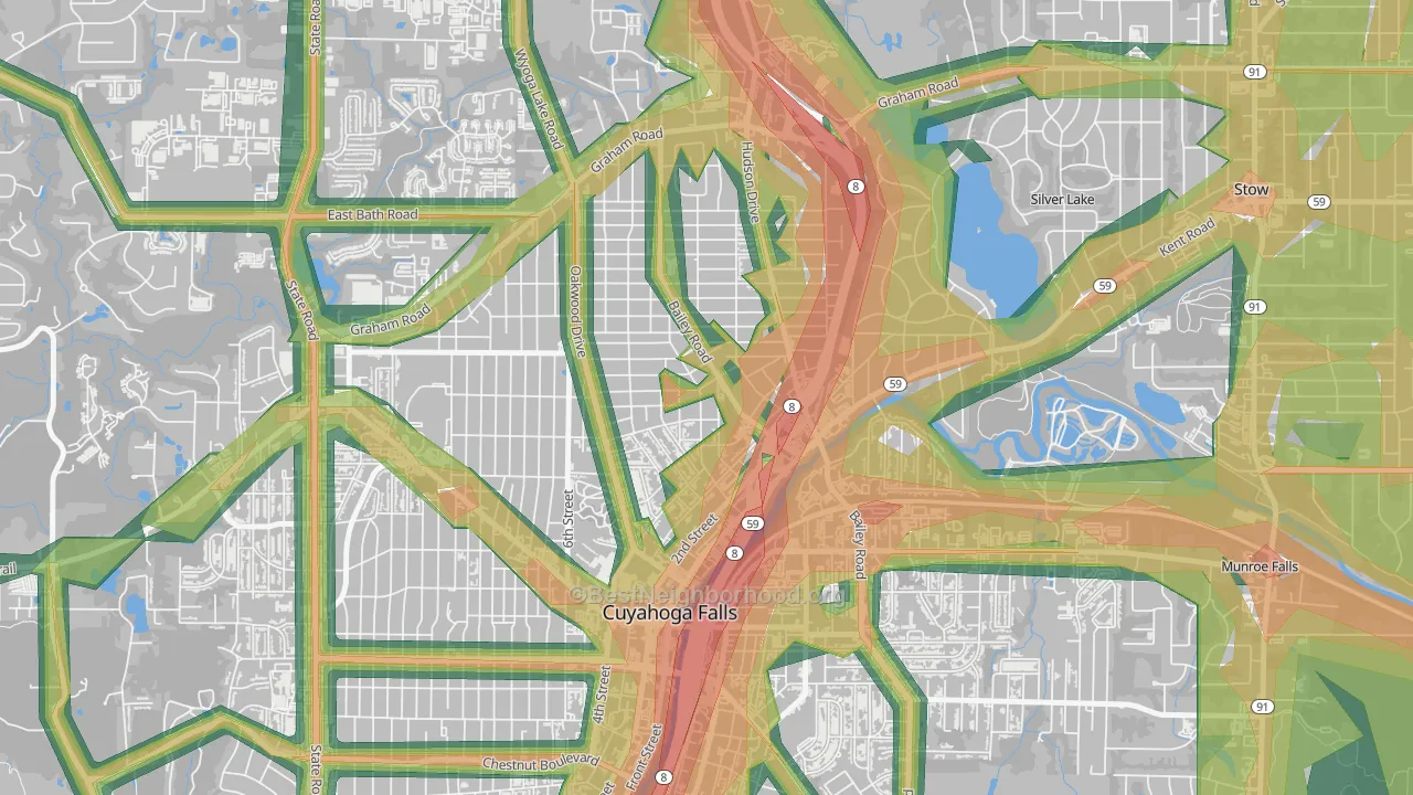 North Village, Cuyahoga Falls, OH Map of Noise Levels in North Village