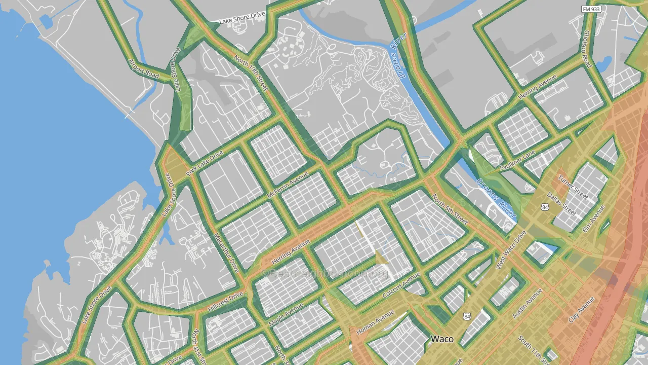 North Waco, Waco, TX Map of Noise Levels in North Waco