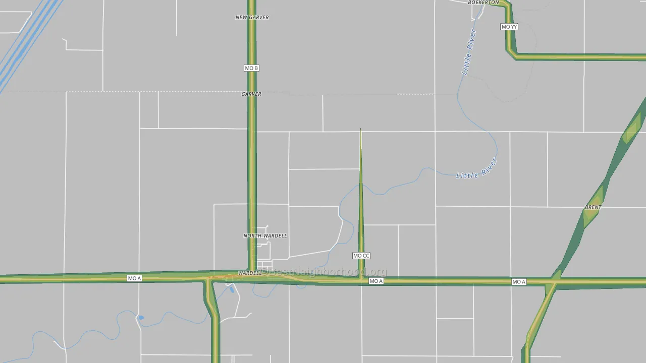North Wardell, MO Map of Noise Levels in North Wardell