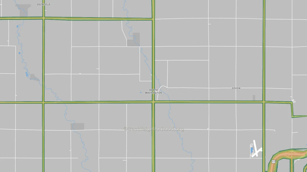 North Washington, IA Map of Noise Levels in North Washington