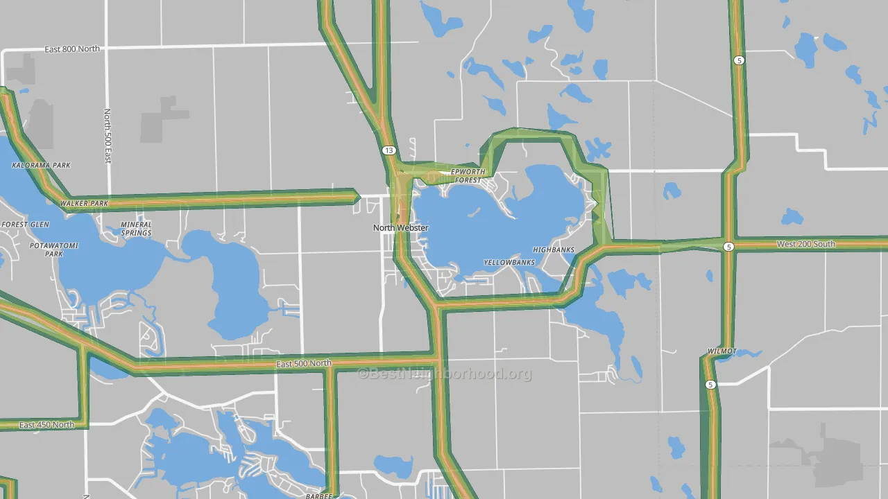 North Webster, IN Map of Noise Levels in North Webster