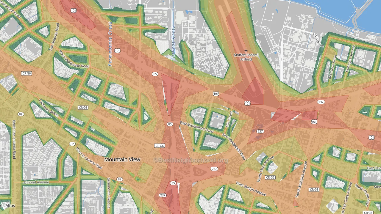 North Whisman, Mountain View, CA Map of Noise Levels in North Whisman