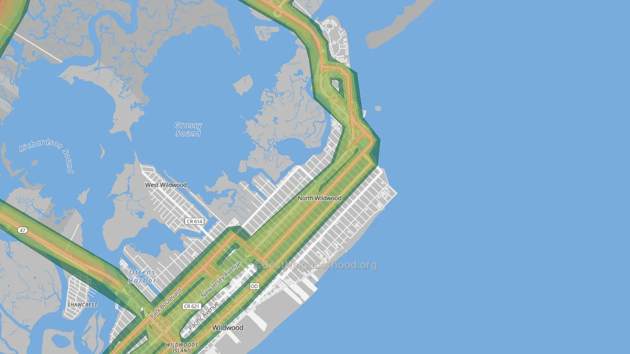 North Wildwood, NJ Map of Noise Levels in North Wildwood
