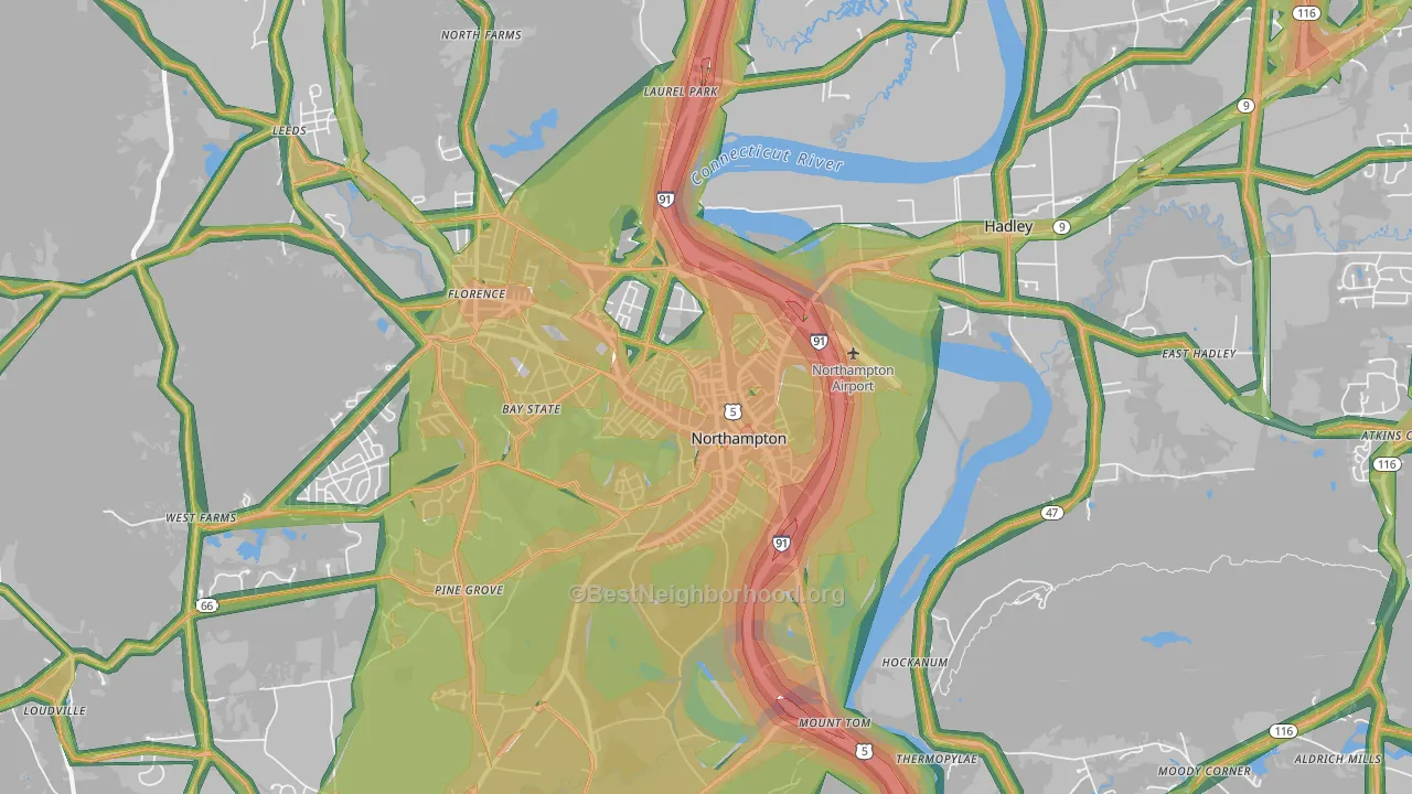 Northampton, MA Map of Noise Levels in Northampton