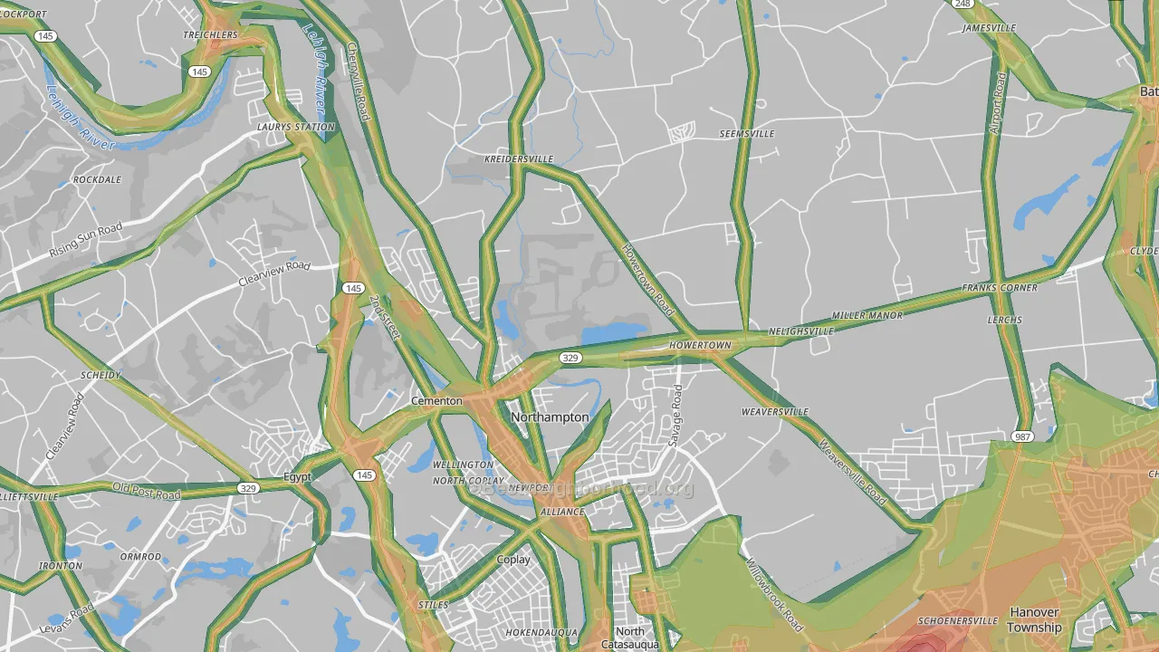 Northampton, PA Map of Noise Levels in Northampton
