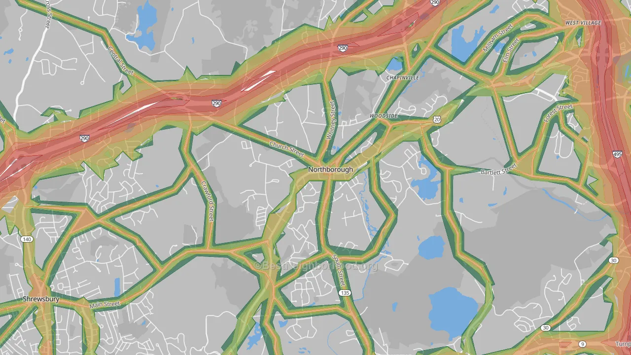 Northborough, MA Map of Noise Levels in Northborough