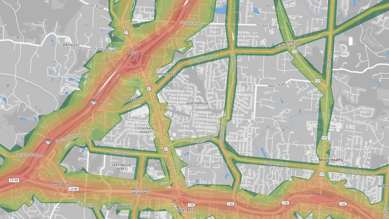 Northbrook, Cincinnati, OH Map of Noise Levels in Northbrook
