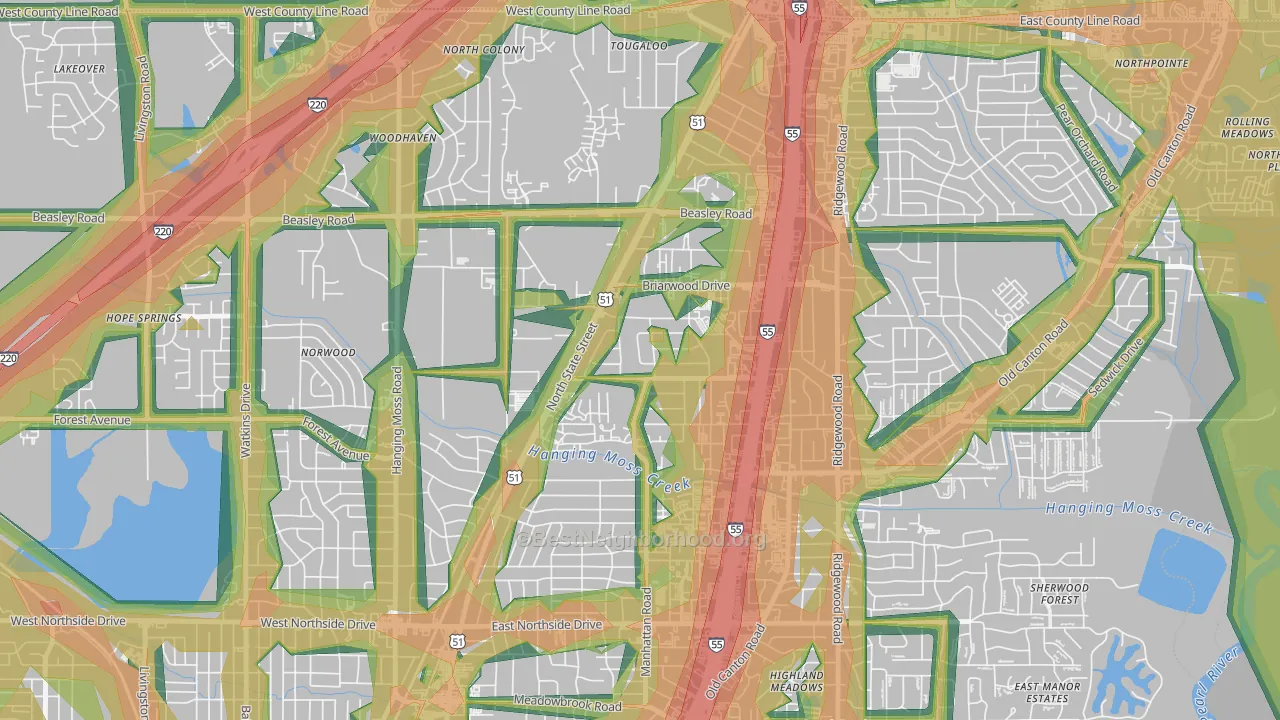 Northbrook, Jackson, MS Map of Noise Levels in Northbrook