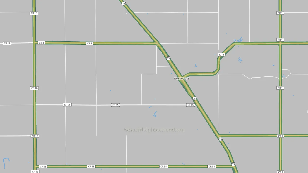 Northcote, MN Map of Noise Levels in Northcote