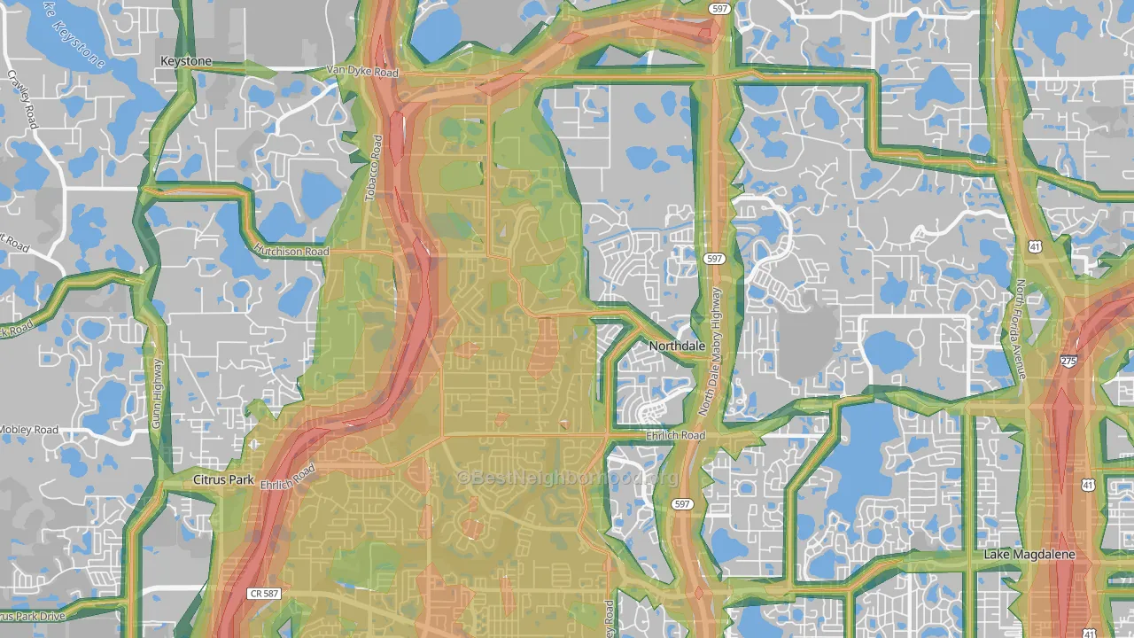 Northdale, FL Map of Noise Levels in Northdale