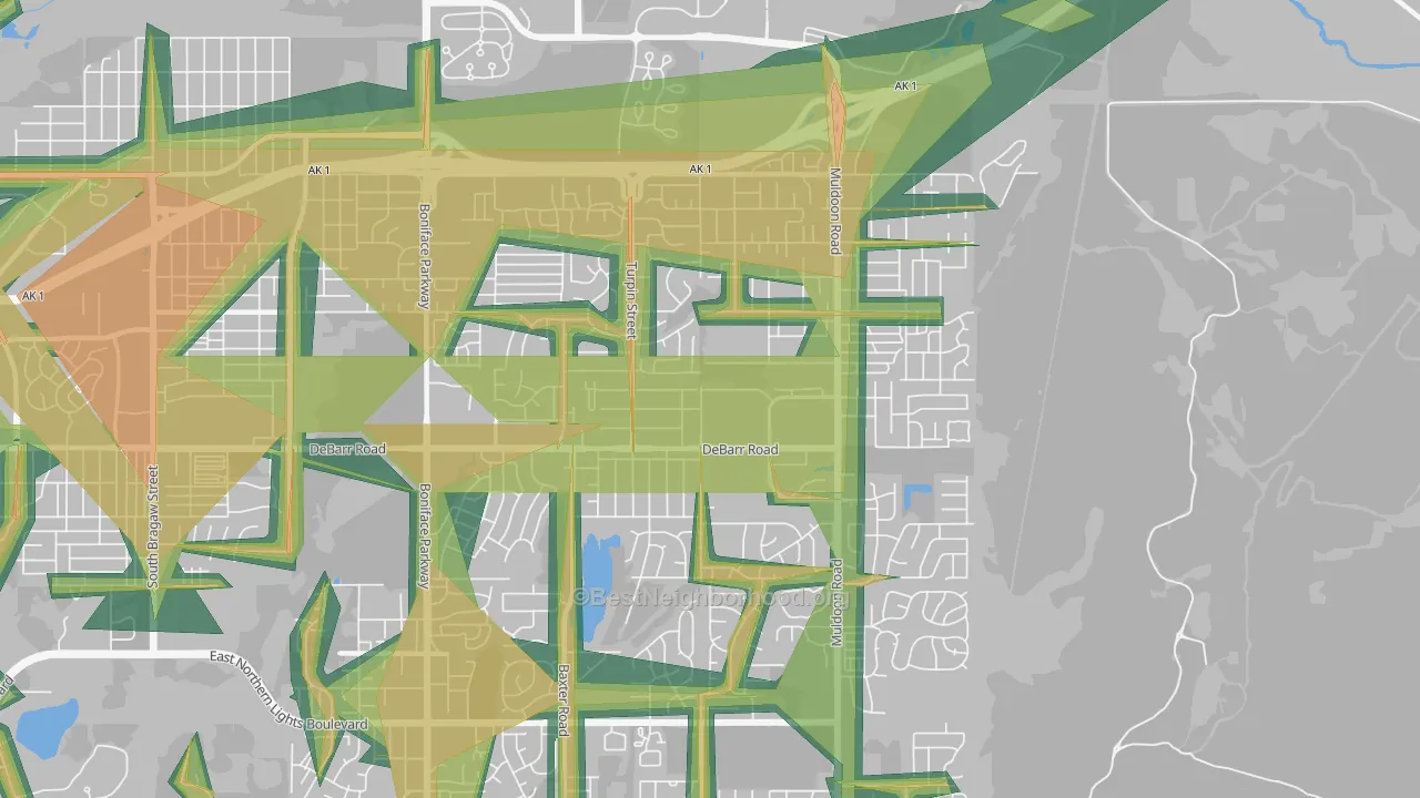 Northeast, Anchorage, AK Map of Noise Levels in Northeast