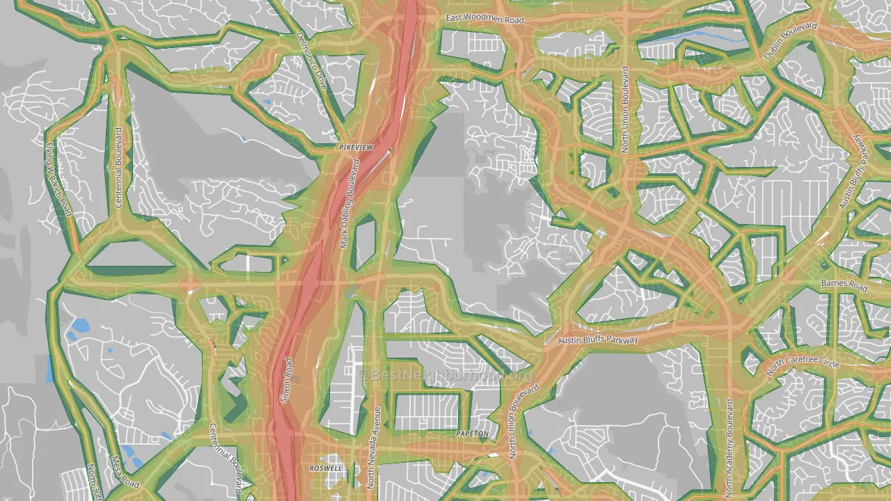Northeast Colorado Springs, Colorado Springs, CO Map of Noise Levels in Northeast Colorado Springs