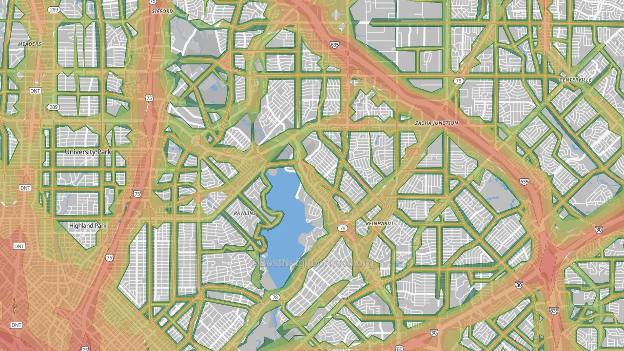 Northeast Dallas-White Rock, Dallas, TX Map of Noise Levels in Northeast Dallas-White Rock