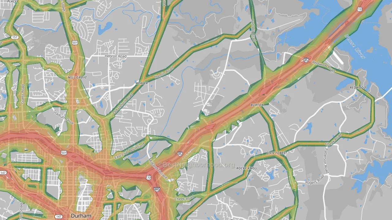 Northeast Durham, Durham, NC Map of Noise Levels in Northeast Durham