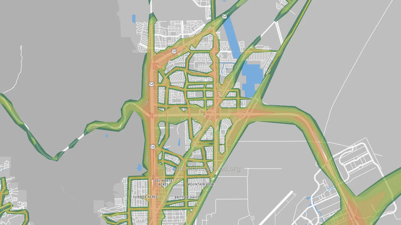 Northeast, El Paso, TX Map of Noise Levels in Northeast