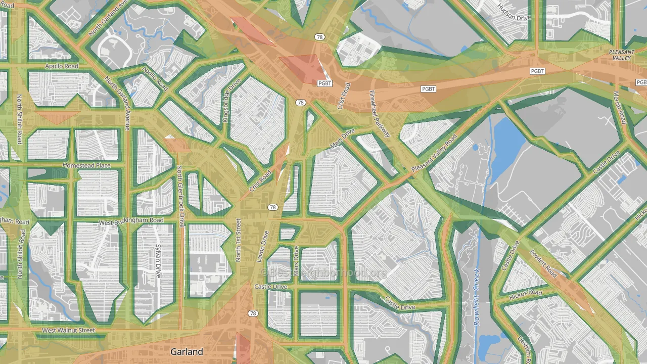 Northeast Garland, Garland, TX Map of Noise Levels in Northeast Garland