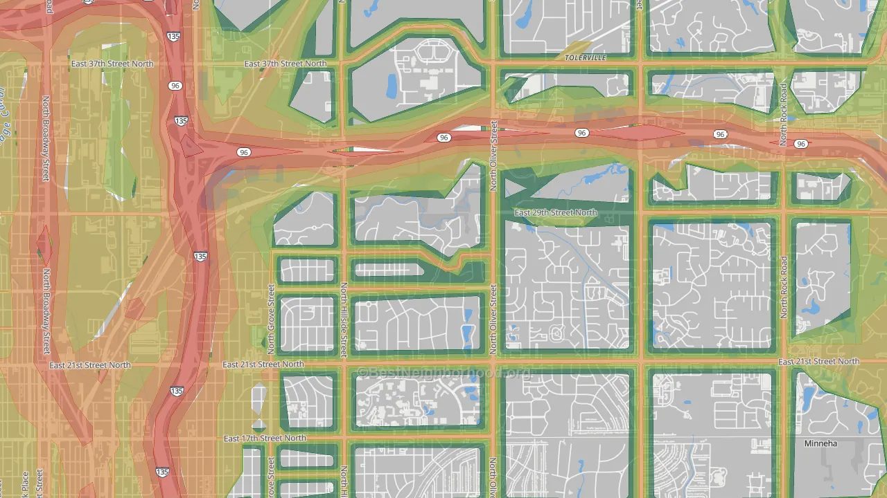 Northeast Heights, Wichita, KS Map of Noise Levels in Northeast Heights