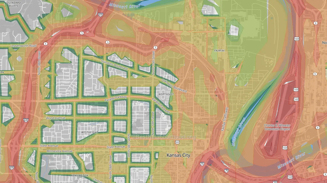 Northeast, Kansas City, KS Map of Noise Levels in Northeast