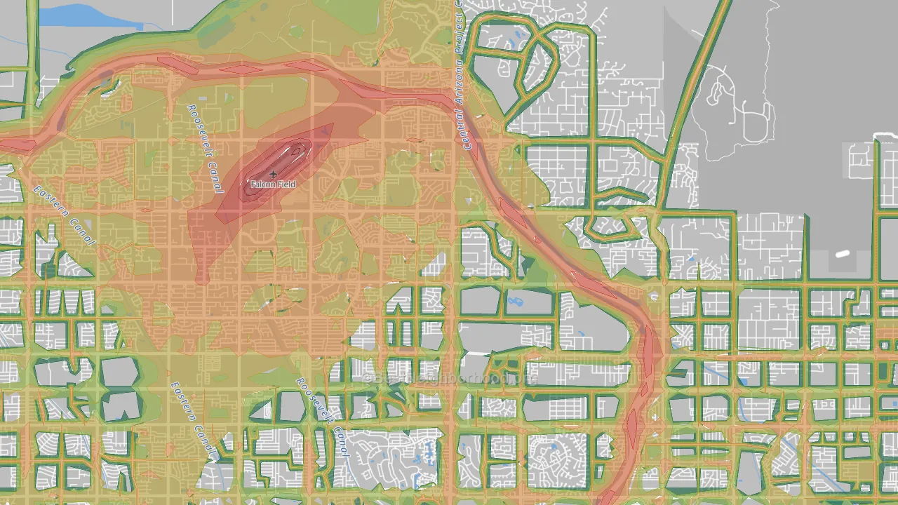 Northeast, Mesa, AZ Map of Noise Levels in Northeast