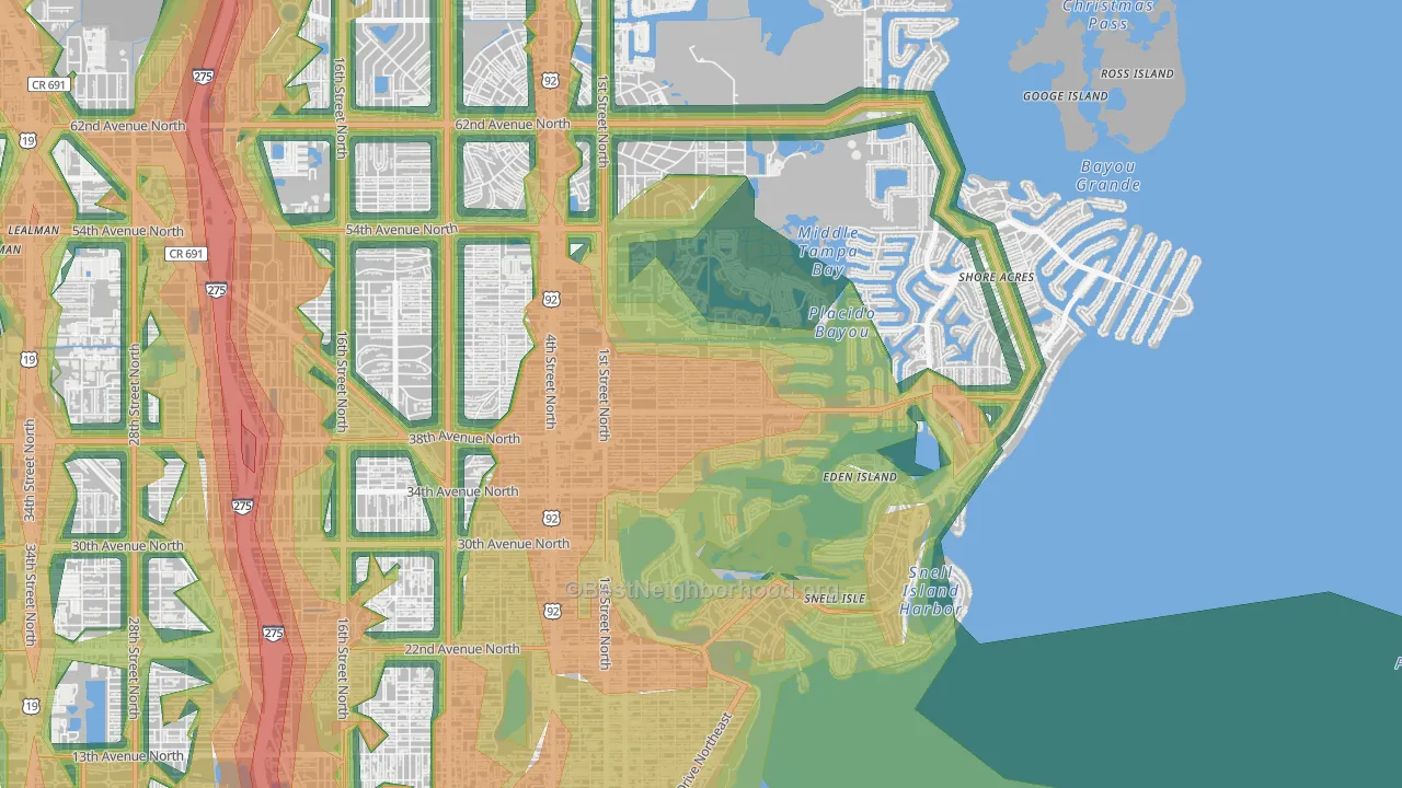 Northeast Park, St. Petersburg, FL Map of Noise Levels in Northeast Park
