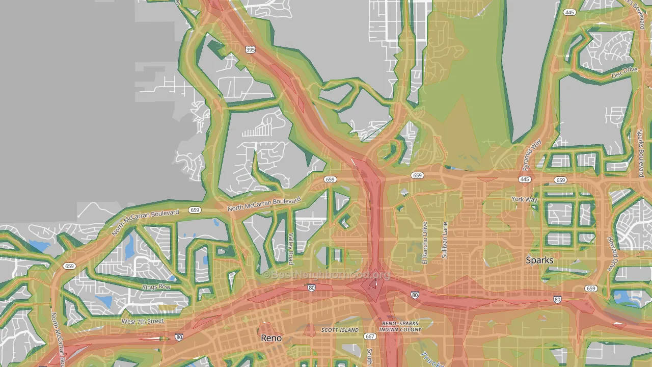 Northeast, Reno, NV Map of Noise Levels in Northeast