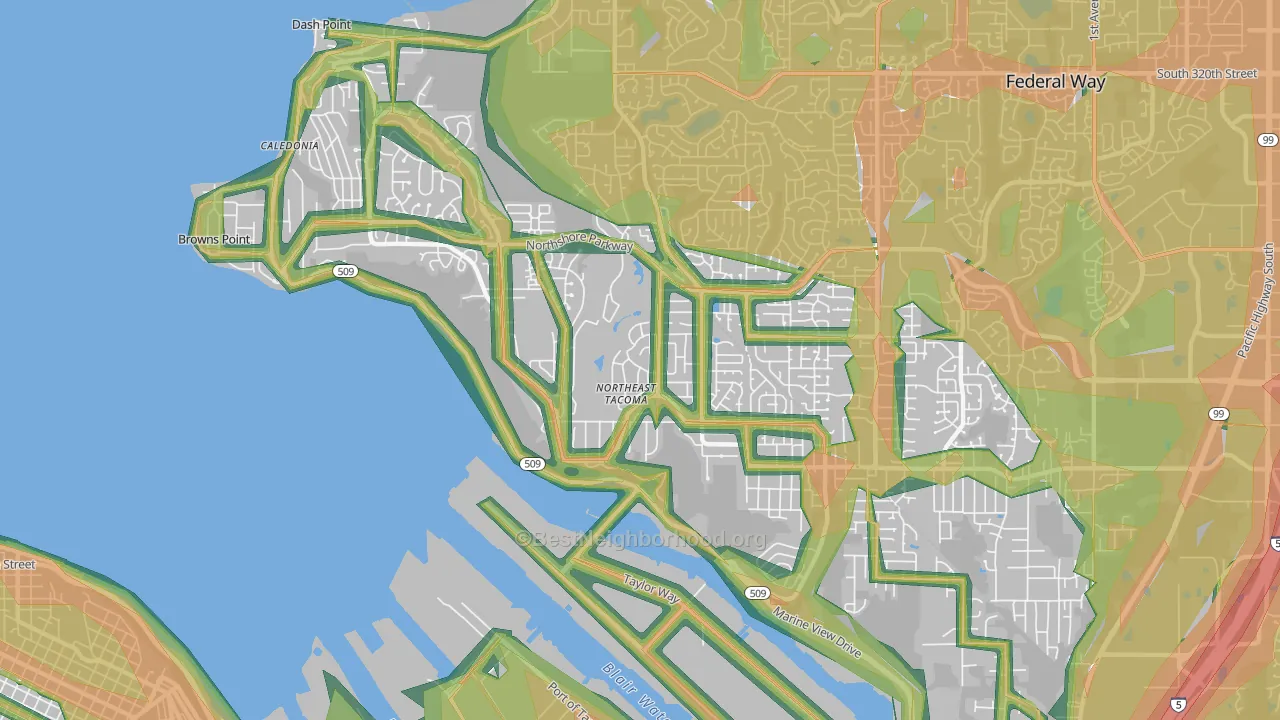 Northeast Tacoma, Tacoma, WA Map of Noise Levels in Northeast Tacoma